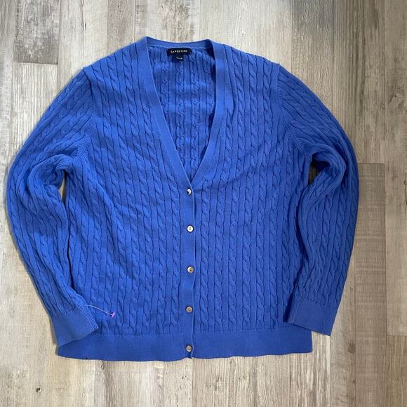 Lands' End Sweater Women's Size XLP Cardigan Sweater Blue Cablenknit V-Neck - Picture 11 of 12